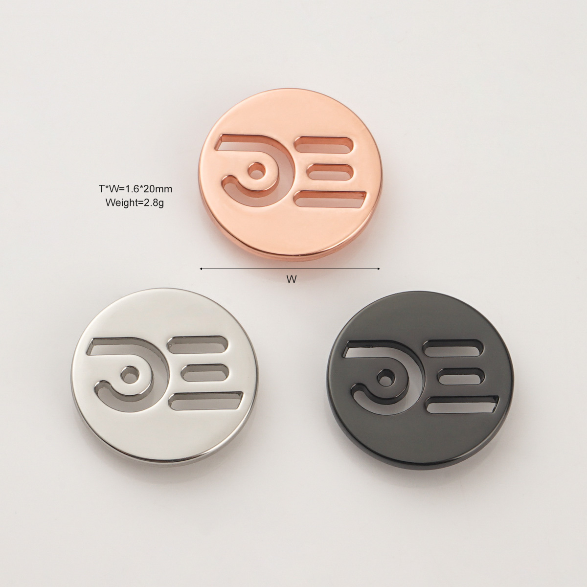 20mm rose gold black and silver metal tag for bags