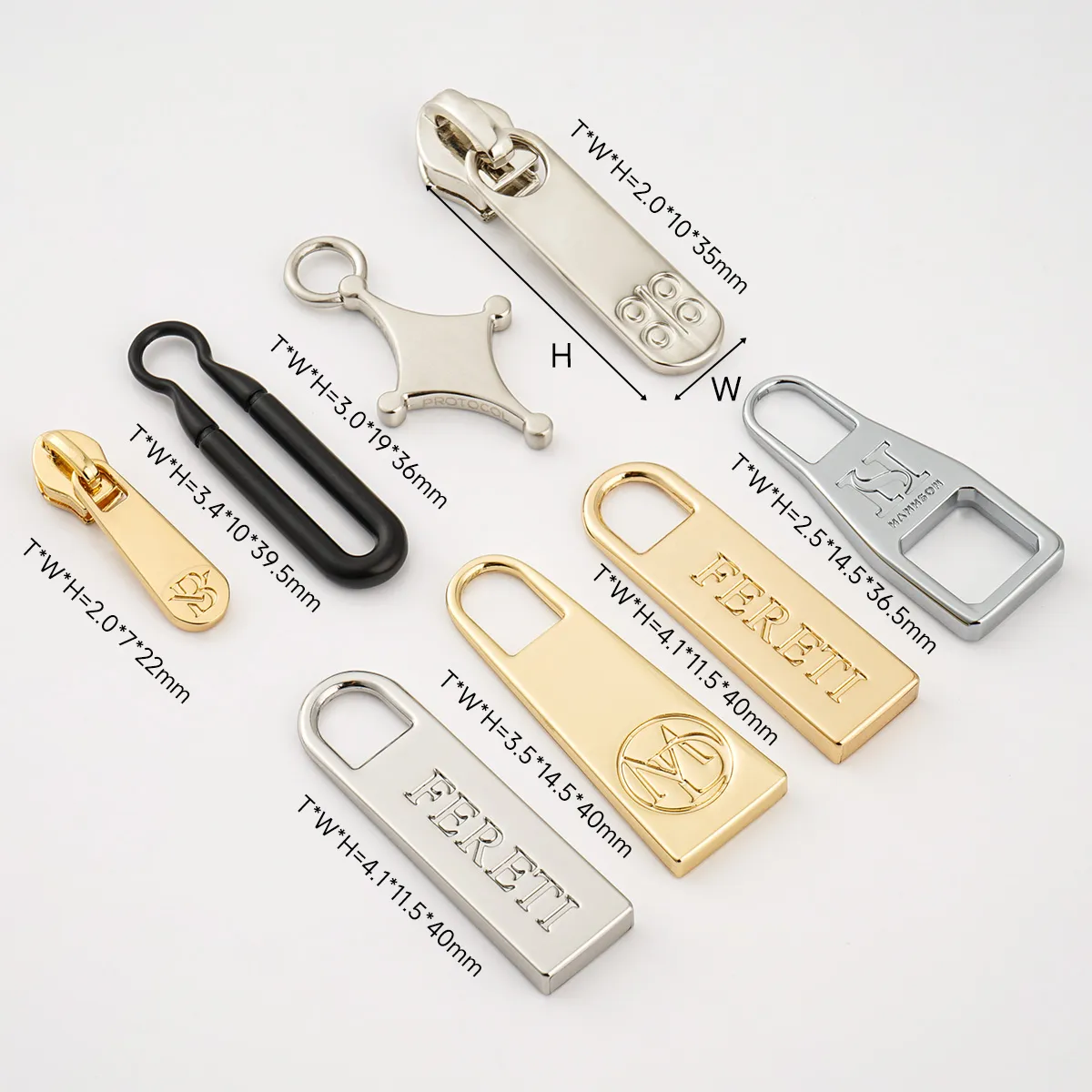 3# 5# zipper pull with your logo for clothes bags wallet