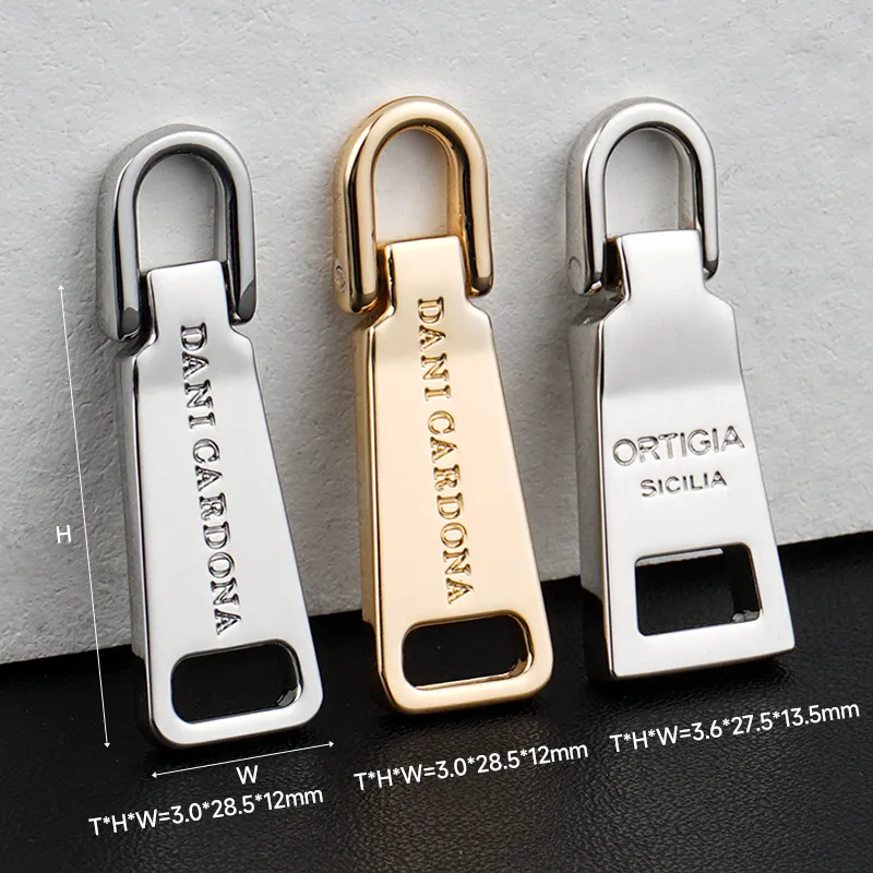 5# metal zipper pull with custom logo for bags