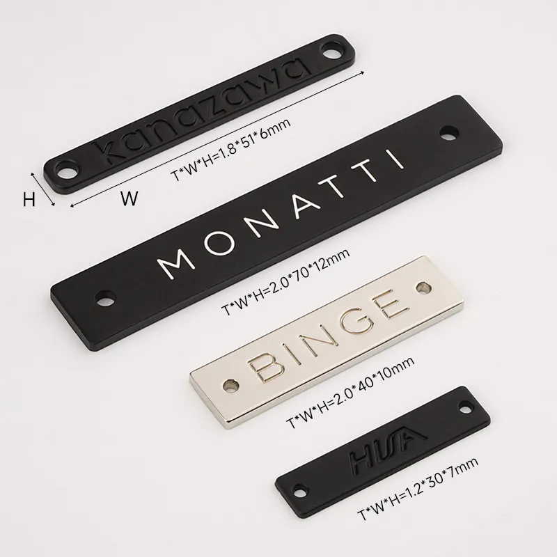black and silver metal nameplate for wallet bags clothes
