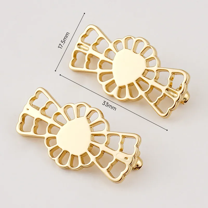 bow shape gold metal tag with safety pins for clothing