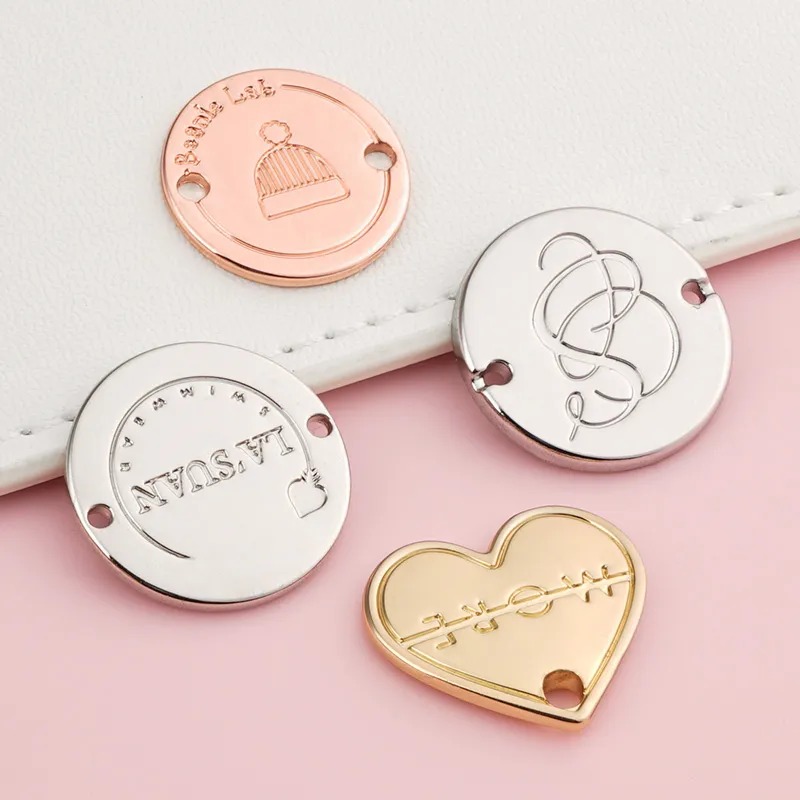 circle shape metal name tag with sewing holes
