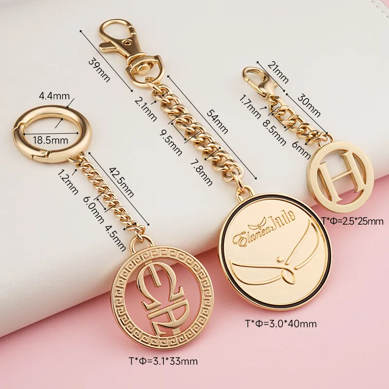 custom circle metal logo tag hanging for handbags