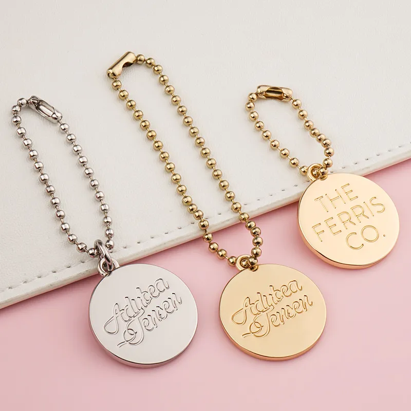 custom metal bag charm with engraving logo