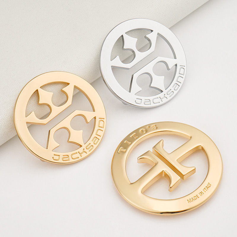 custom round metal logo tag for handbags
