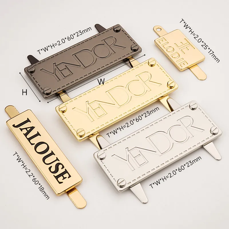 engraving logo metal name tag with prongs for bags