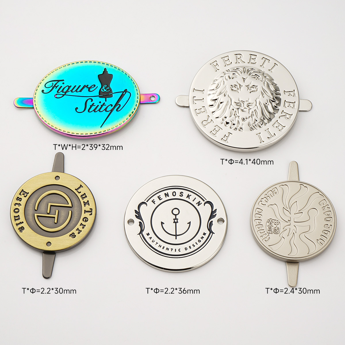 fashion design circle metal logo tag for bags backpack