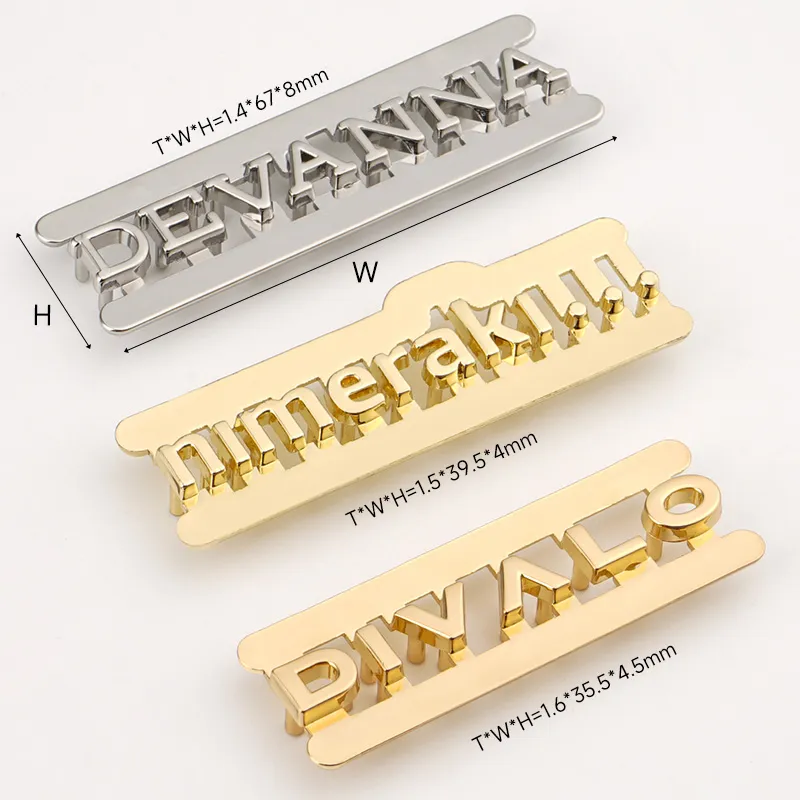fashion design metal letters logo for women handbags