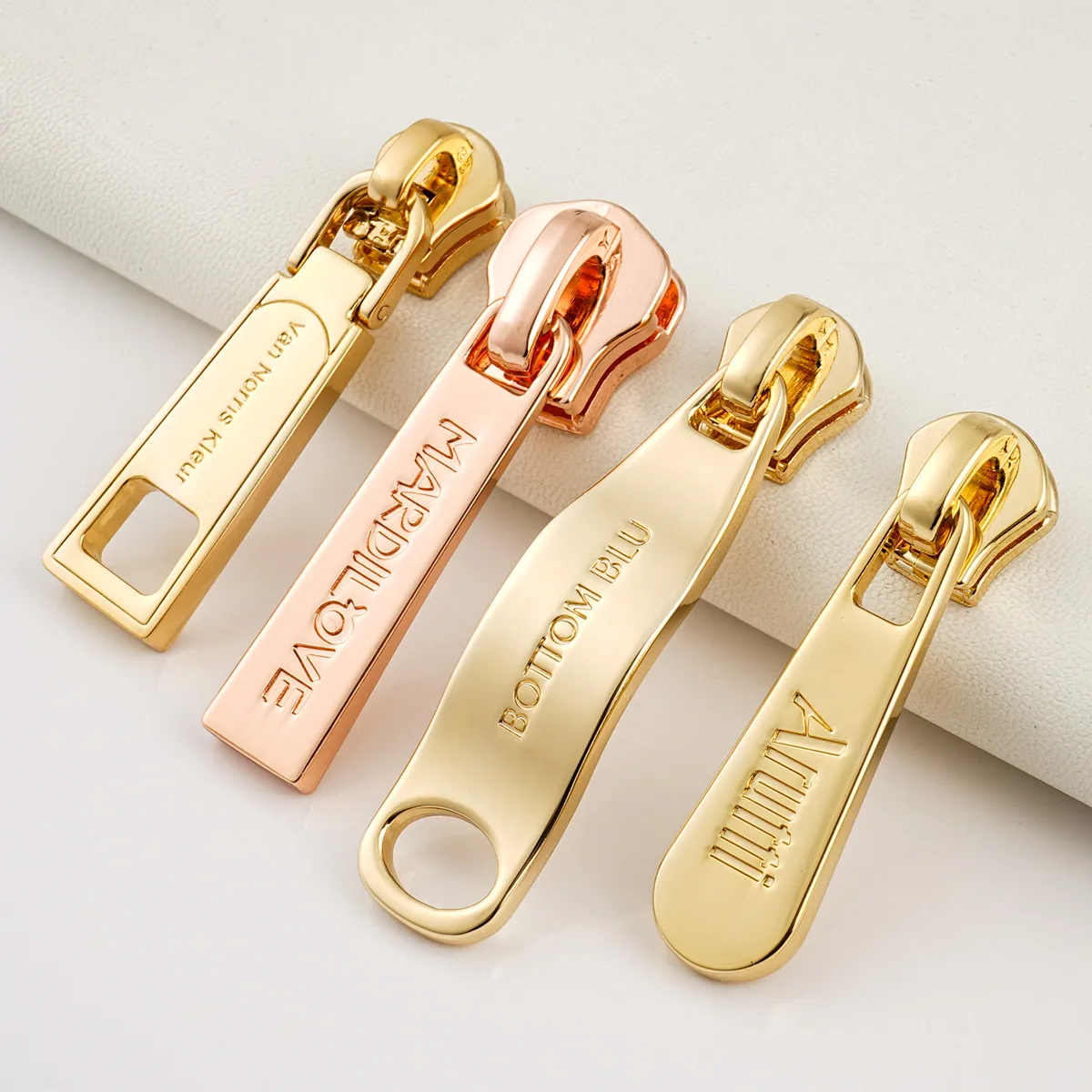 gold and rose golden metal zipper slider for handbags