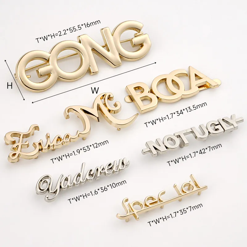 gold silver connected letters metal logo for bags handbags