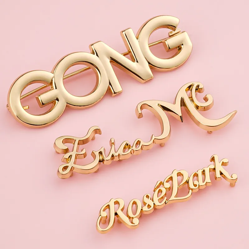 golden letters metal logo plate for bags