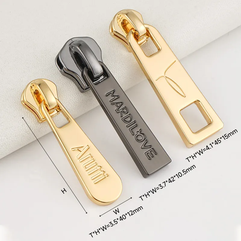 gunmetal and gold 5# metal zip slider for handbags