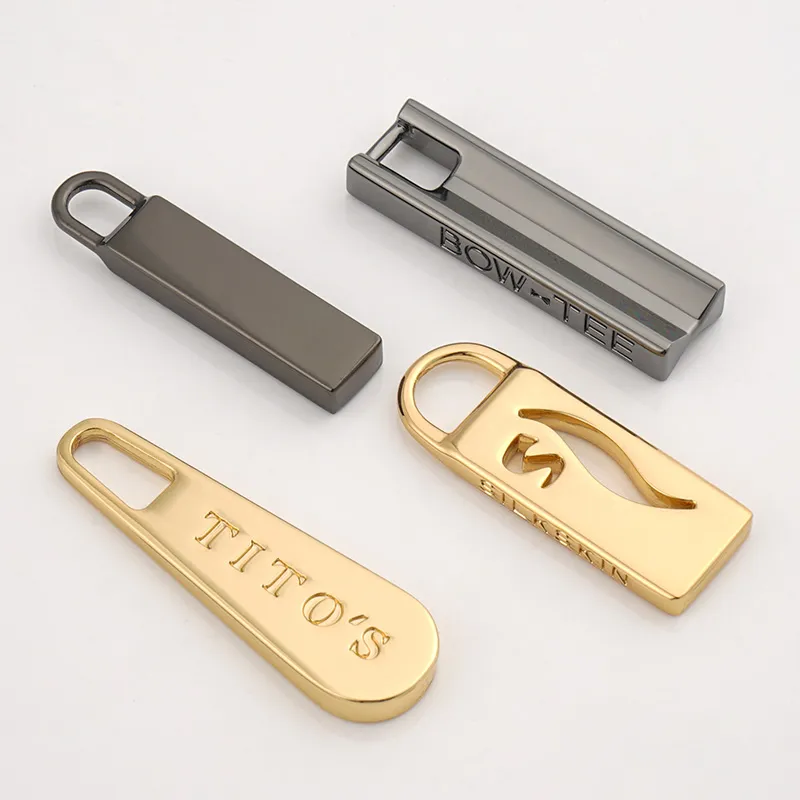 metal zip pull in gunmetal and gold color