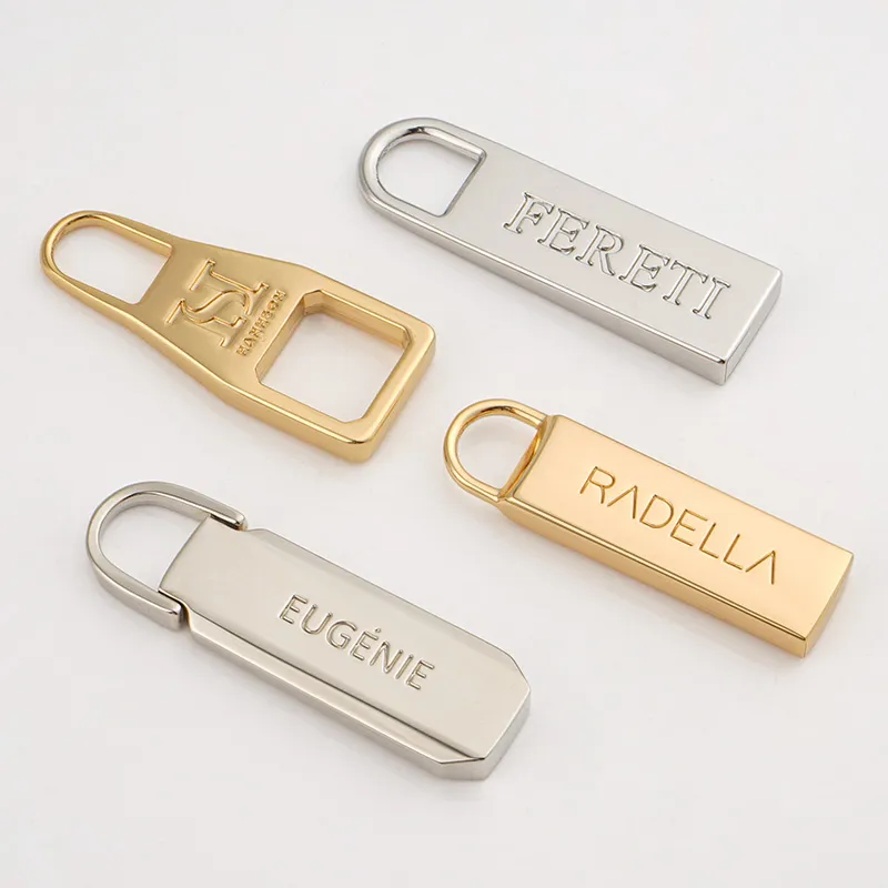metal zipper pull with engraving logo for handbags