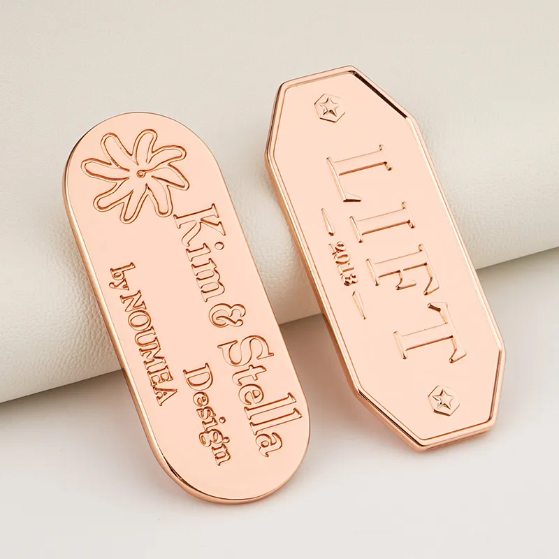 rose gold metal tag with custom logo for handbags
