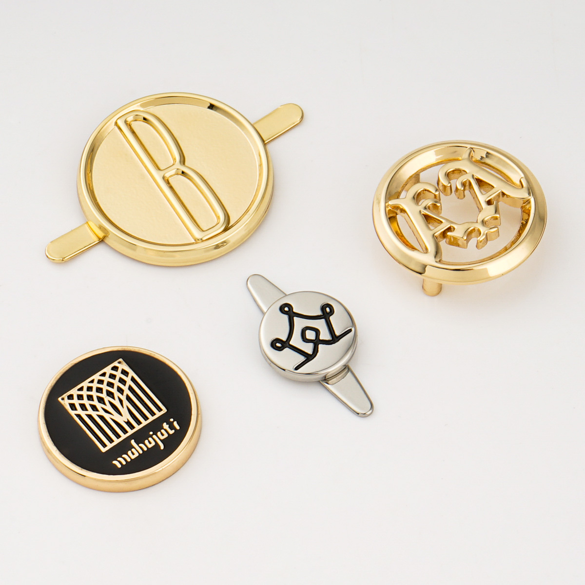 round metal logo tag with logo for purses