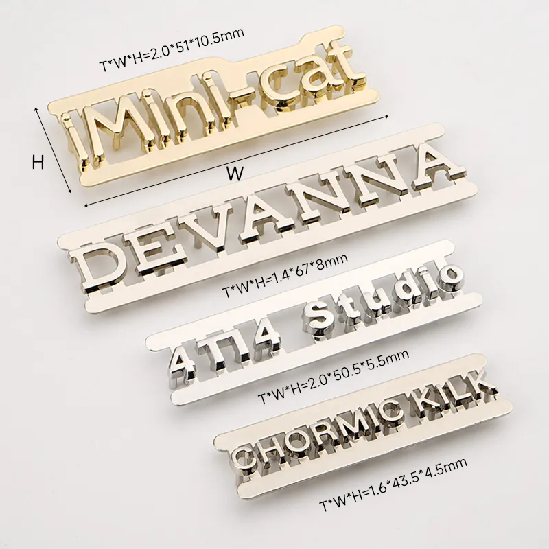 separated letters metal logo for wallet handbags