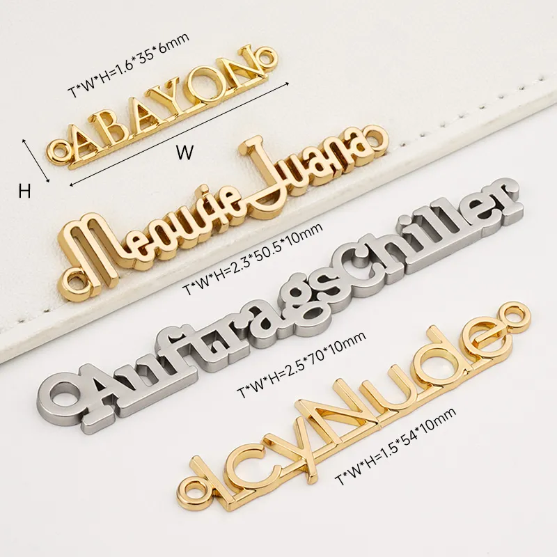 sewing metal connected letters logo for clothing