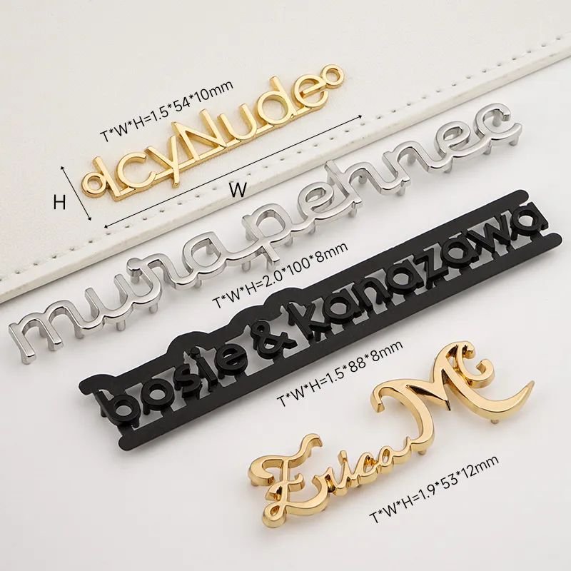 silver gold black metal letters nameplate for bags