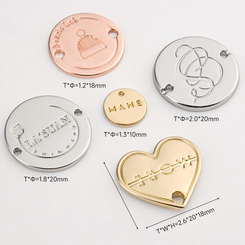 silver golden rose gold round metal tags for clothing