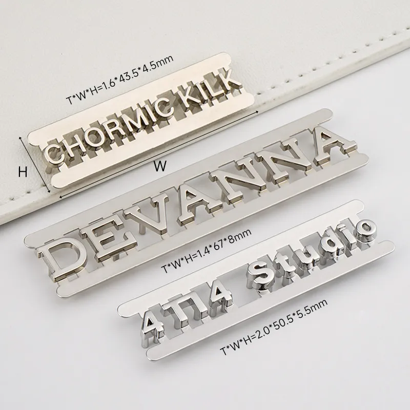 silver separated letters metal logo for handbags