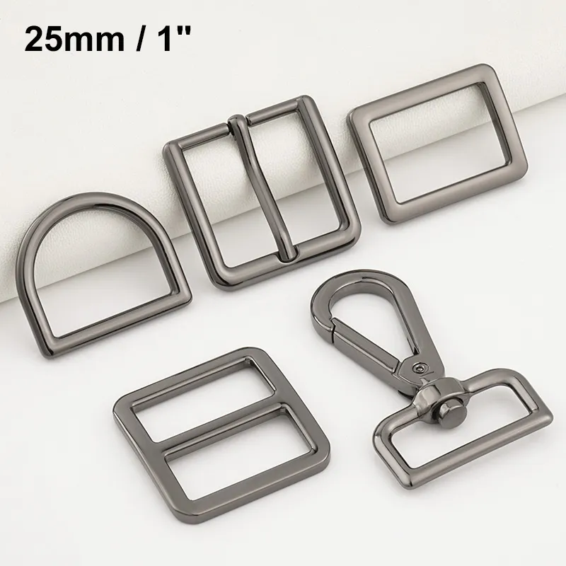 1 inch metal bag buckle and snap hook in gunmetal