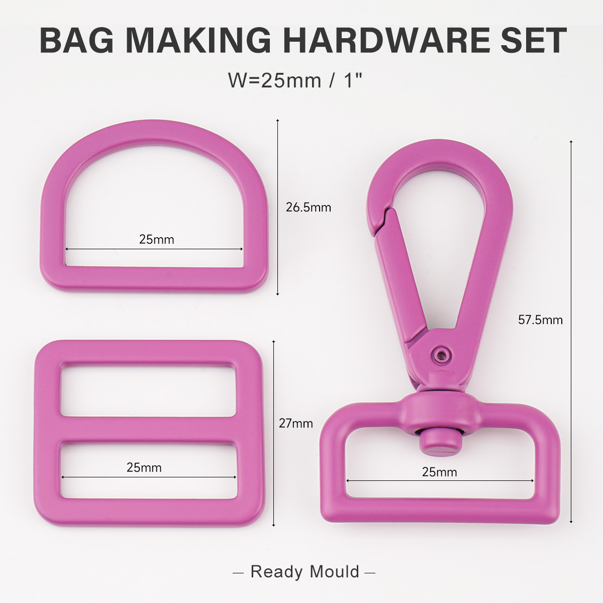 1 inch pink snap hook and buckle for handbags
