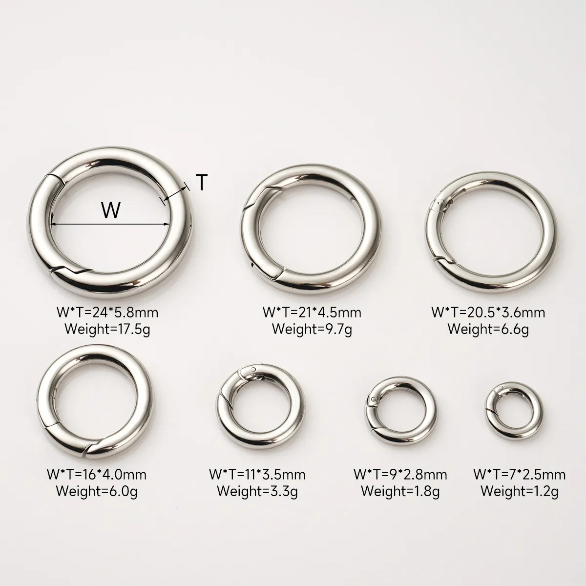 different size stainless steel o ring keychain clip for purses