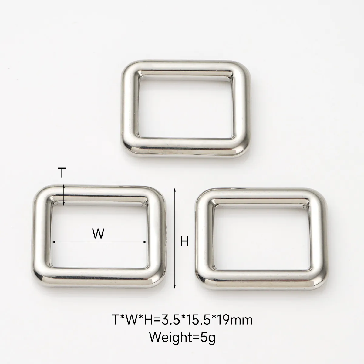 durable stainless steel 15mm rectangle buckle for bag straps